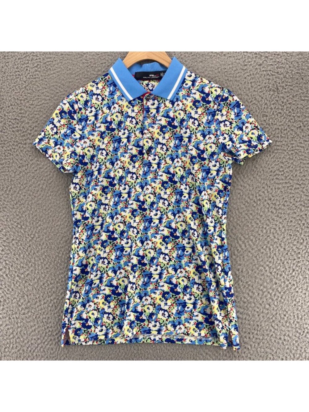 RLX Ralph Lauren Top Women Extra Small Blue Floral Polo Short Sleeve Golf Active
